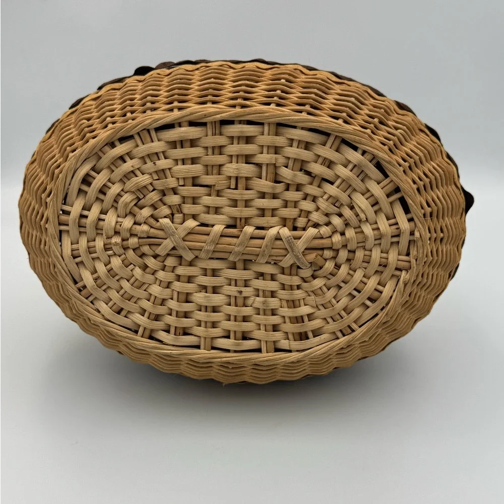 Vintage Wicker Lidded Basket Floral Top Cottagecore Storage‎ Sewing Box